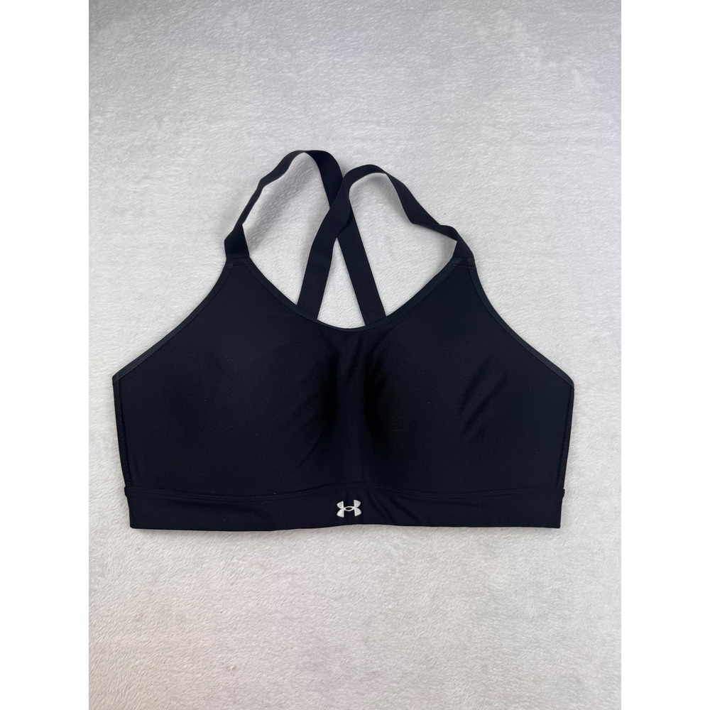 Under Armour Women Black High Impact Sports Bra 1X 1372985 Adjustable Straps